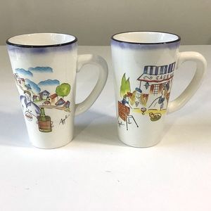 Sakura Provence Tall Mugs Set of 2 Hand-Painted Earthenware French Country Cafe